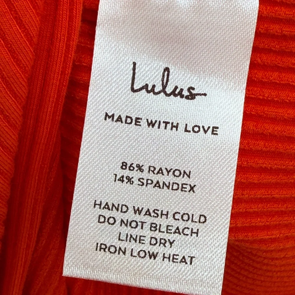 Lulus Burnt Orange Ribbed Knit Midi Pencil Skirt Side Slit Bodycon High-Waisted